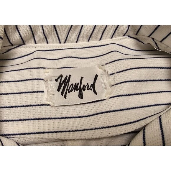 70s Vintage Womens Blue Stripe Shift Dress Nautical Casual Button Front - Picture 4 of 6